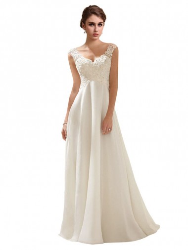 Low Back Ivory A-Line V-Neck Sweep Train Wedding Dress Hobart