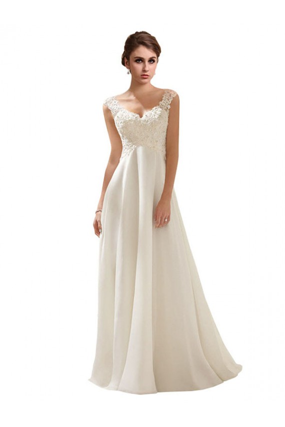 Low Back Ivory A-Line V-Neck Sweep Train Wedding Dress Hobart
