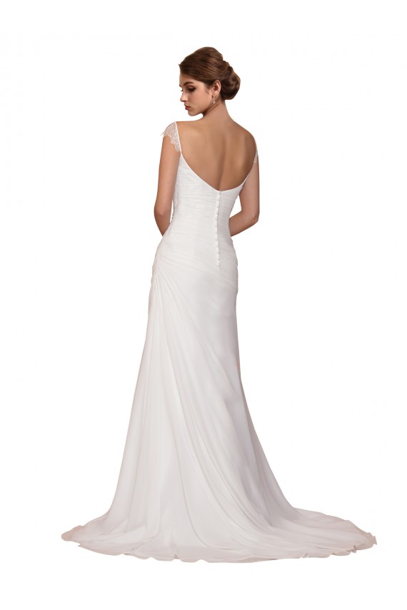 Ivory Sheath V-Neck Sleeveless Chapel Train Wedding Dress Hobart