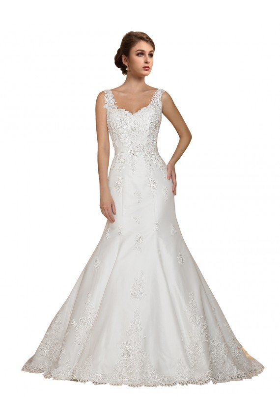 Ivory Mermaid V-Neck Cap Sleeves Chapel Train Wedding Dress Hobart