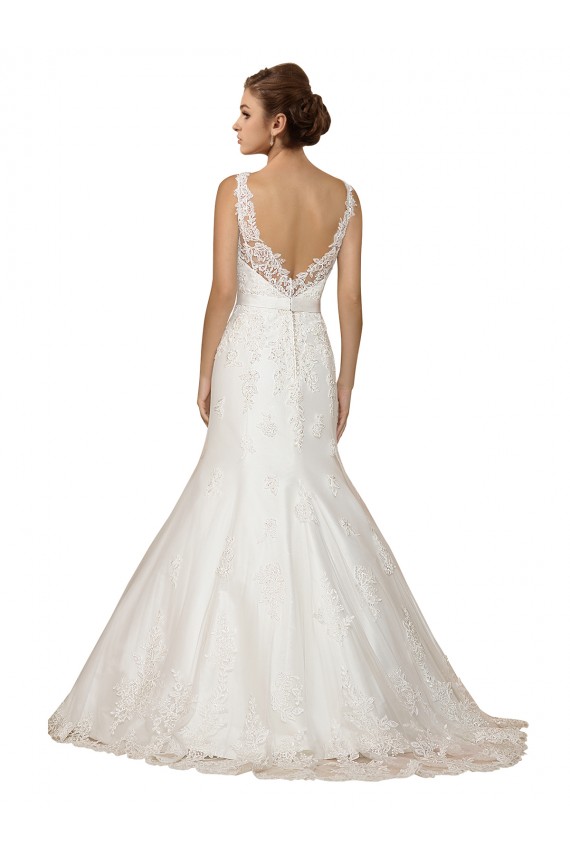 Ivory Mermaid V-Neck Cap Sleeves Chapel Train Wedding Dress Hobart