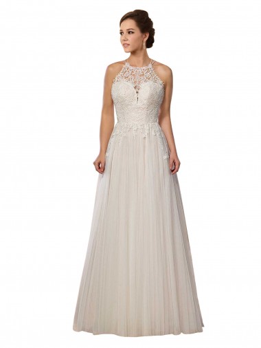 Ivory A-Line Illusion Neck Sweep Train Wedding Dress Hobart