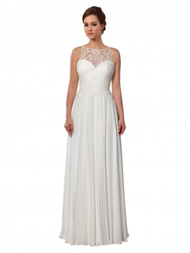 Ivory A-Line Illusion Neck Sweep Train Boho Wedding Dress Hobart