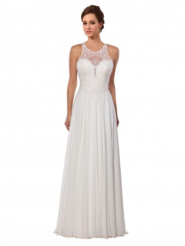 Ivory Sheath Illusion Neck Sleeveless Chapel Train Wedding Dress Hobart