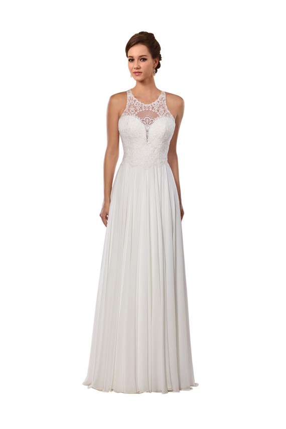 Ivory Sheath Illusion Neck Sleeveless Chapel Train Wedding Dress Hobart