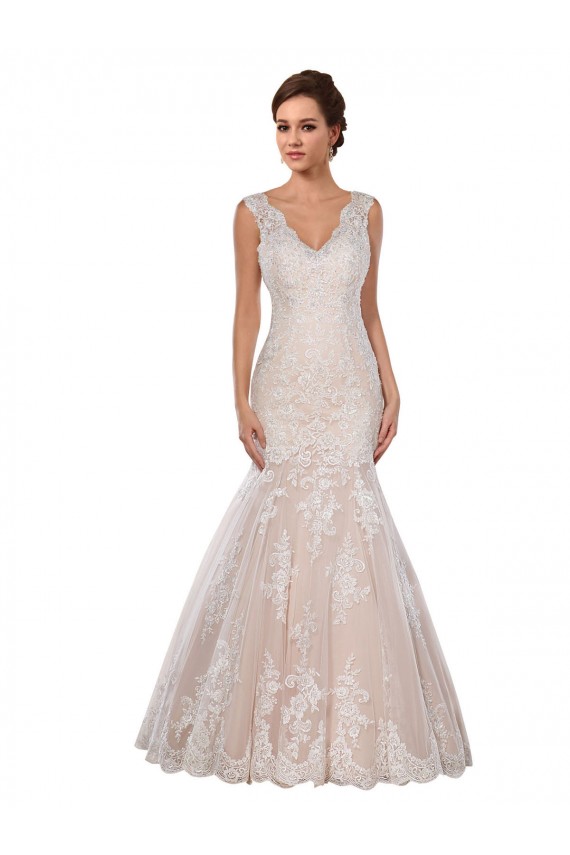 Ivory & Champagne Mermaid V-Neck Chapel Train Modern Wedding Dress Hobart
