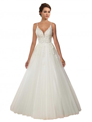 Ivory Ball Gown Spaghetti Straps Chapel Train Boho Wedding Dress Hobart