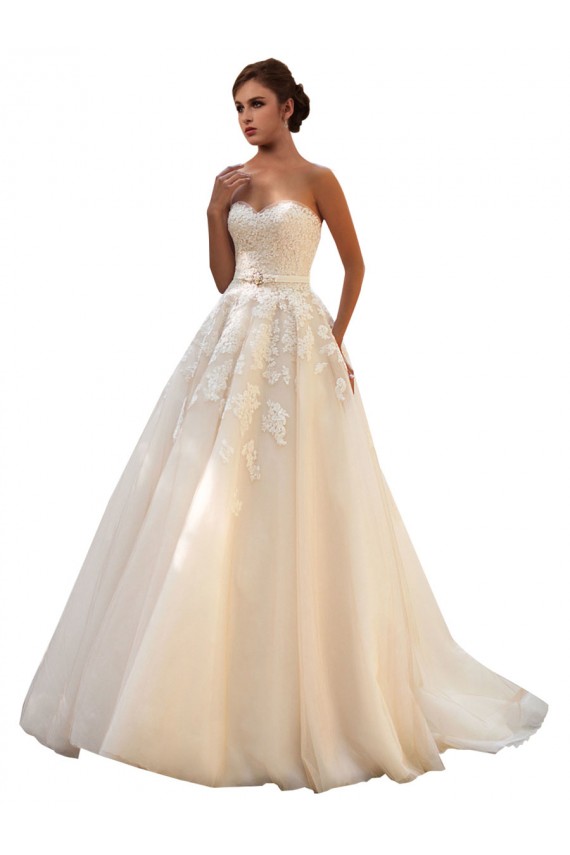Ivory & Champagne Ball Gown Sweetheart Chapel Train Wedding Dress Hobart