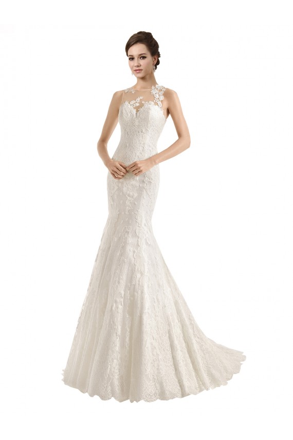 Ivory Mermaid Illusion Neck Chapel Train Wedding Dress Hobart