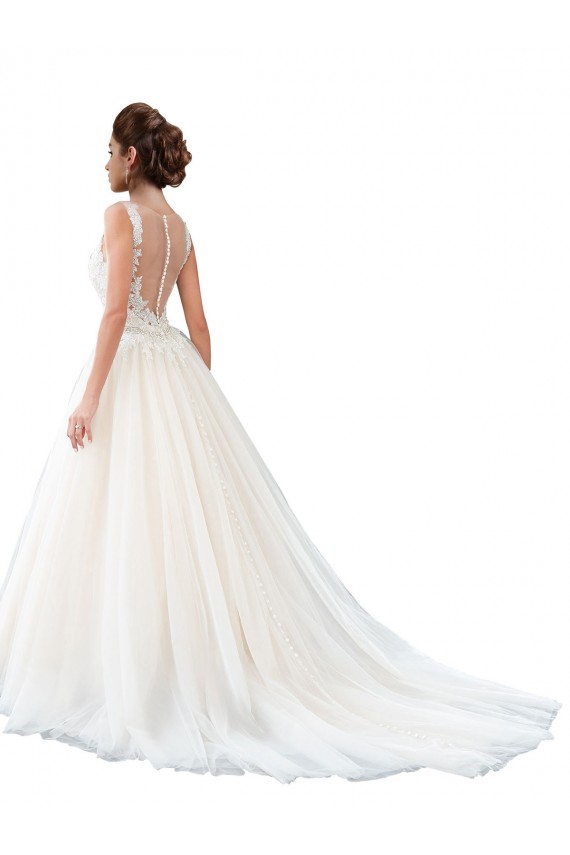 Ivory A-Line Illusion Neck Cathedral Train Beach Wedding Dress Hobart