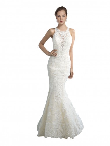Ivory Mermaid Illusion Neck Chapel Train Beach Wedding Dress Hobart