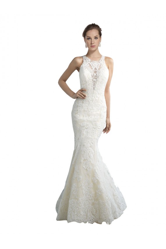 Ivory Mermaid Illusion Neck Chapel Train Beach Wedding Dress Hobart