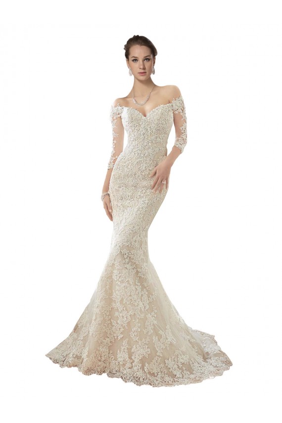 Ivory & Champagne Mermaid Off the Shoulder Chapel Train Wedding Dress Hobart