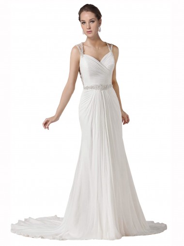 White Sheath Sweetheart Chapel Train Beach Wedding Dress Hobart