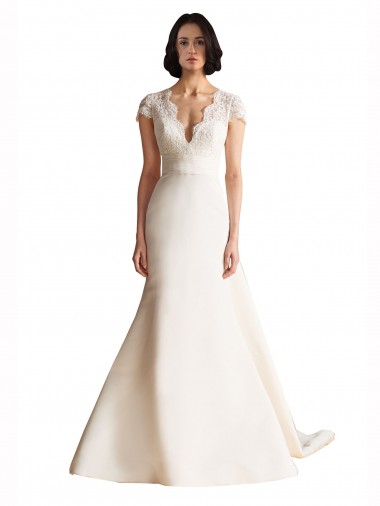 Keyhole Back Ivory A-Line V-Neck Chapel Train Wedding Dress Hobart