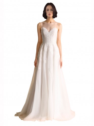 Ivory A-Line Illusion Neck Sleeveless Chapel Train Wedding Dress Hobart
