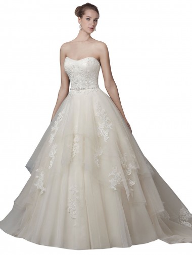 Low Back Ivory Ball Gown Strapless Chapel Train Wedding Dress Hobart