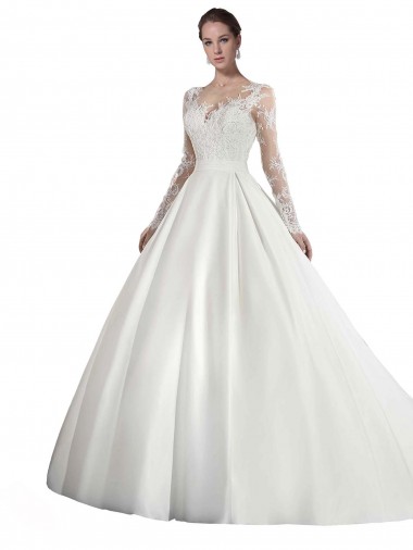 White A-Line Illusion Neck Cathedral Train Wedding Dress Hobart