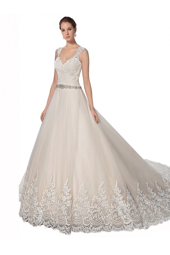 Ivory & Champagne A-Line Sweetheart Chapel Train Wedding Dress Hobart