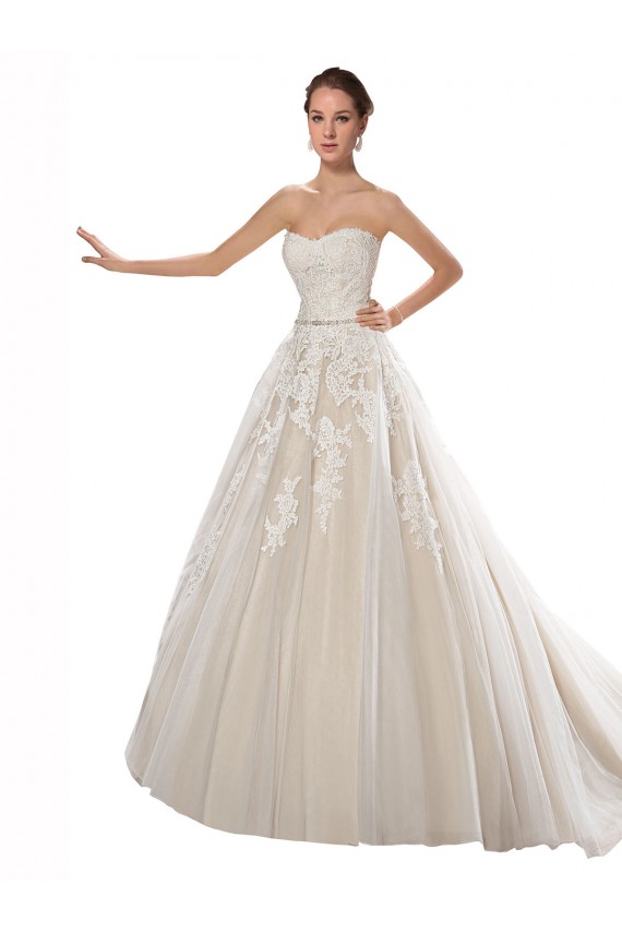 Ivory & Champagne A-Line Strapless Chapel Train Wedding Dress Hobart