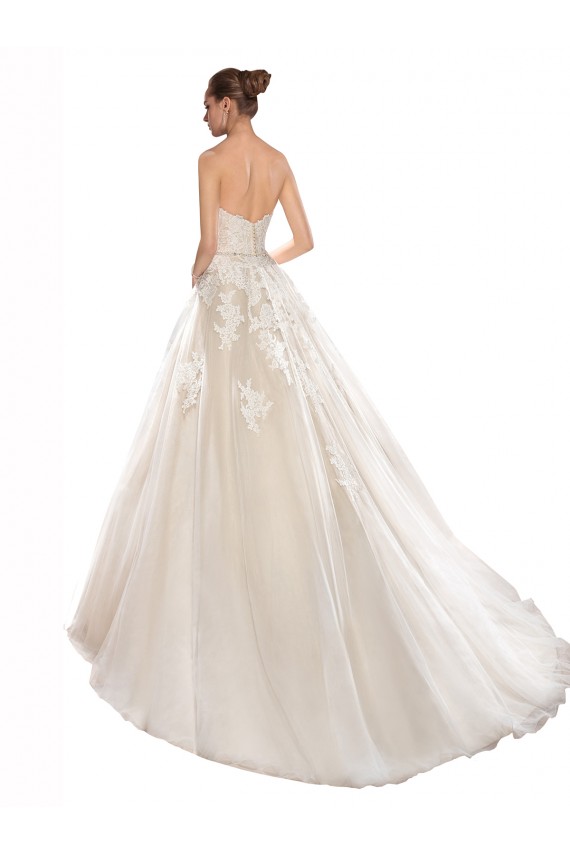 Ivory & Champagne A-Line Strapless Chapel Train Wedding Dress Hobart
