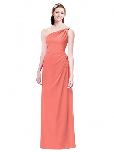 Coral A-Line One Shoulder Long Bridesmaid Dress Hobart