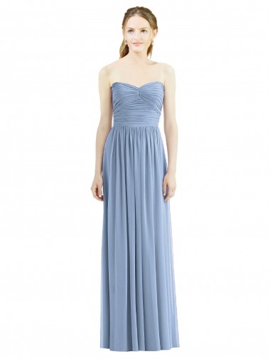 Dusty Blue A-Line Strapless Long Bridesmaid Gowns Hobart