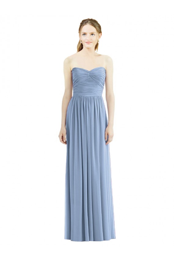 Dusty Blue A-Line Strapless Long Bridesmaid Gowns Hobart