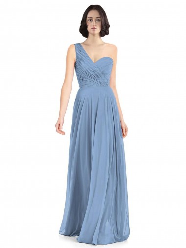 Dusty Blue A-Line One Shoulder Long Formal Dress / Bridesmaid Dress Hobart