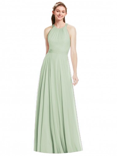 Sage A-Line Halter Neck Long Bridesmaid Dress / Evening Dress Hobart