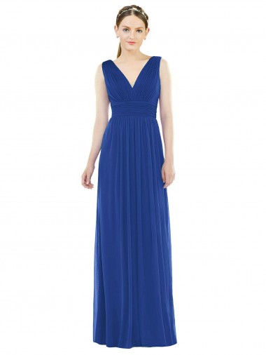Royal Blue A-Line V-Neck Long Bridesmaid Gowns Hobart