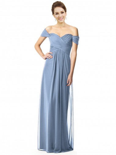 Dusty Blue A-Line Off the Shoulder Long Bridesmaid Dress Hobart