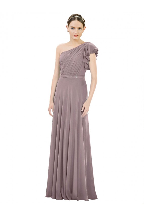 Dusty Rose A-Line One Shoulder Long Bridesmaid Dress Hobart