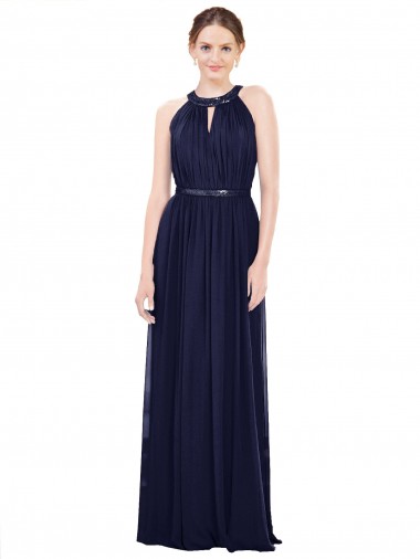 Dark Navy A-Line High Neck Long Bridesmaid Dress / Formal Dress Hobart