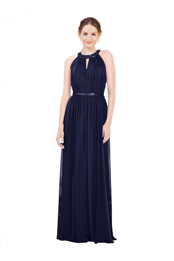Dark Navy A-Line High Neck Long Bridesmaid Dress / Formal Dress Hobart