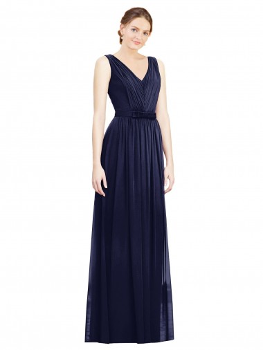 Dark Navy A-Line V-Neck Long Bridesmaid Gowns Hobart