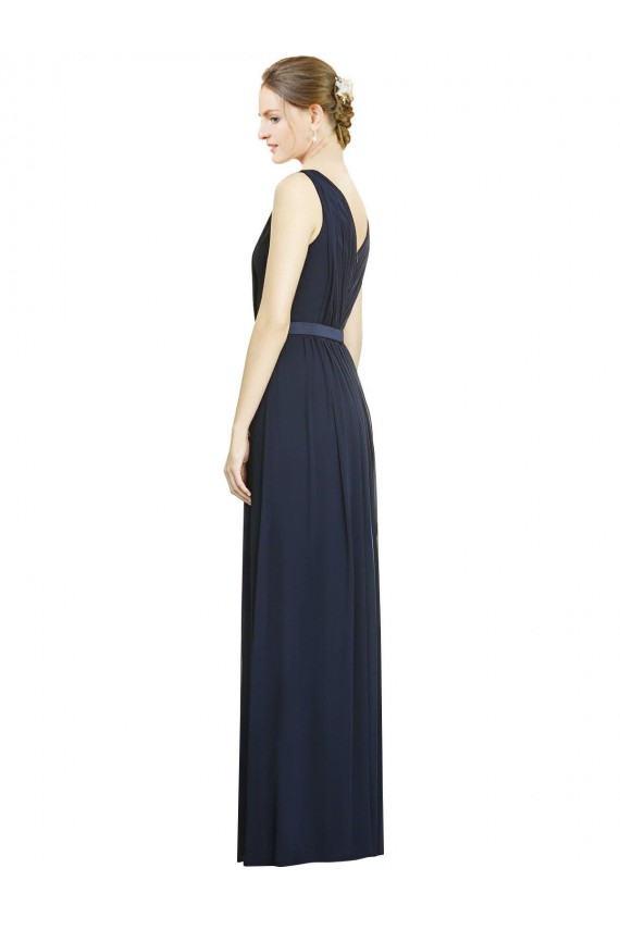 Dark Navy A-Line V-Neck Long Bridesmaid Gowns Hobart