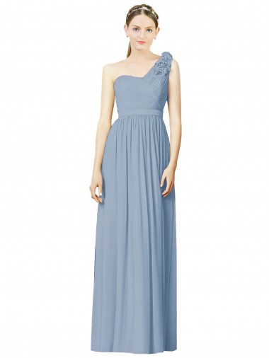Dusty Blue A-Line One Shoulder Long Bridesmaid Dress Hobart