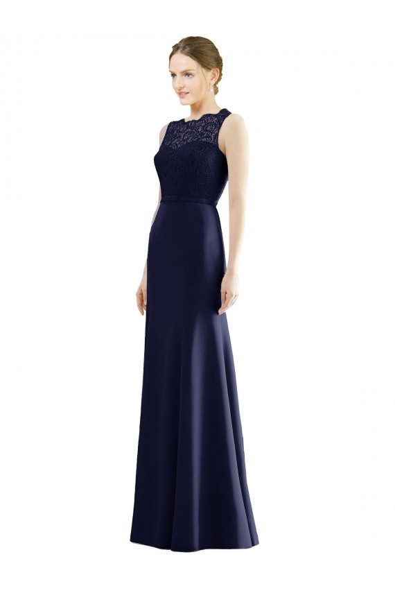 Dark Navy Mermaid Illusion Neck Long Bridesmaid Dress Hobart