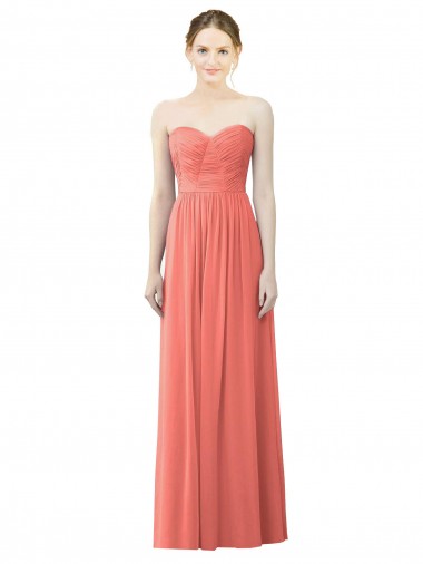 Coral A-Line Strapless Long Bridesmaid Dress Hobart