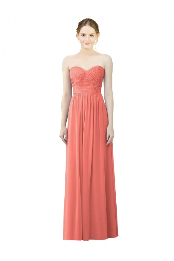 Coral A-Line Strapless Long Bridesmaid Dress Hobart