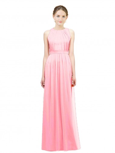 Salmon A-Line Halter Neck Long Bridesmaid Dress Hobart