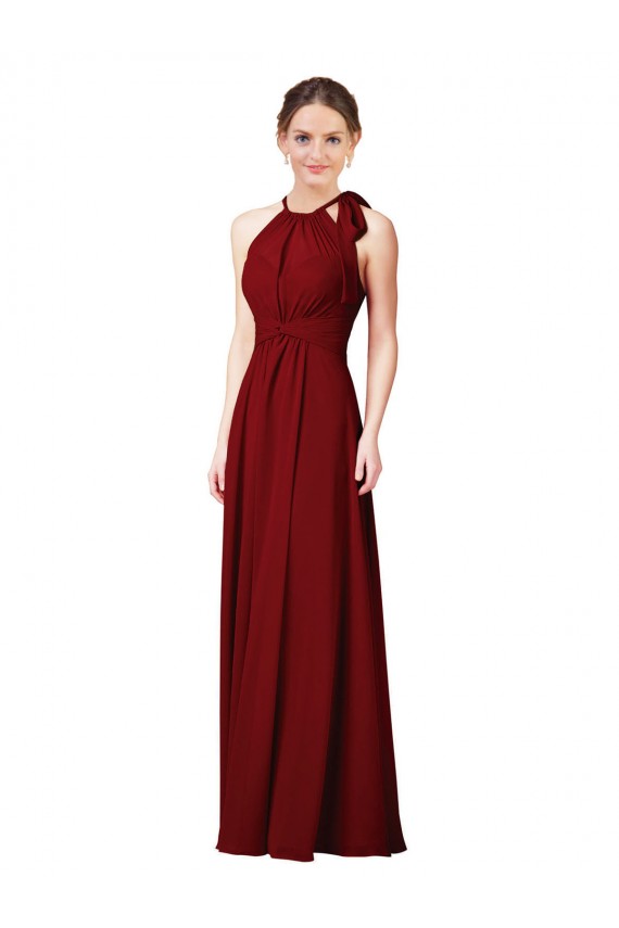 Burgundy Sheath Halter Neck Long Bridesmaid Dress Hobart