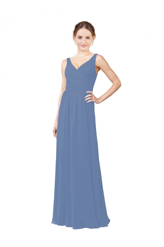 Windsor Blue Sheath V-Neck Long Bridal Party Dress Hobart