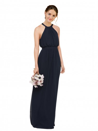 Dark Navy A-Line High Neck Long Bridesmaid Dress Hobart