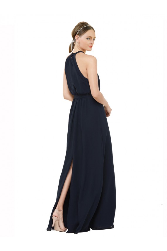 Dark Navy A-Line High Neck Long Bridesmaid Dress Hobart