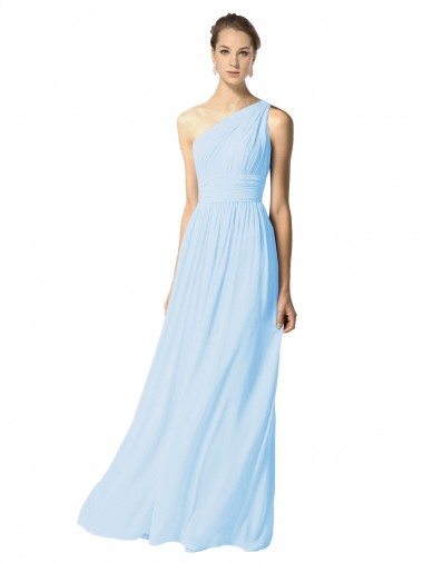 Light Sky Blue A-Line One Shoulder Long Bridesmaid Dress Hobart