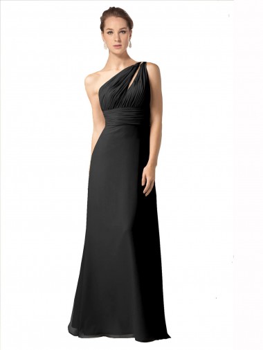 Black A-Line One Shoulder Long Bridesmaid Dress Hobart