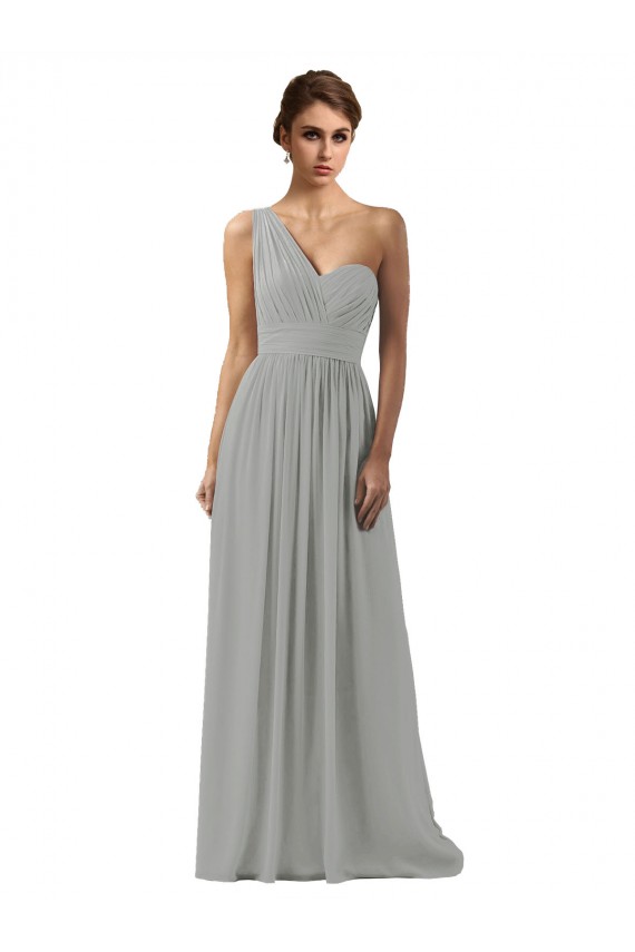 Silver A-Line One Shoulder Long Bridesmaid Dress Hobart