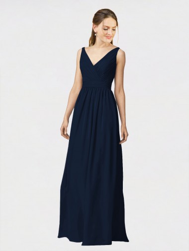 Dark Navy A-Line V-Neck Long Bridesmaid Dresses / Formal Dresses Hobart